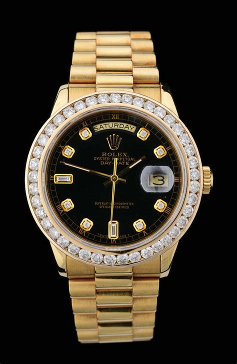 replica rolex black face day date diamond band and bezel|Rolex model 18238.